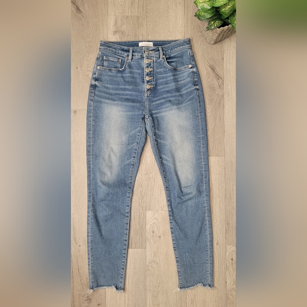 LOFT The Curvy Skinny High-Waist Five Button Frayed Blue Jeans, Women's 26 / 2 - Picture 2 of 16